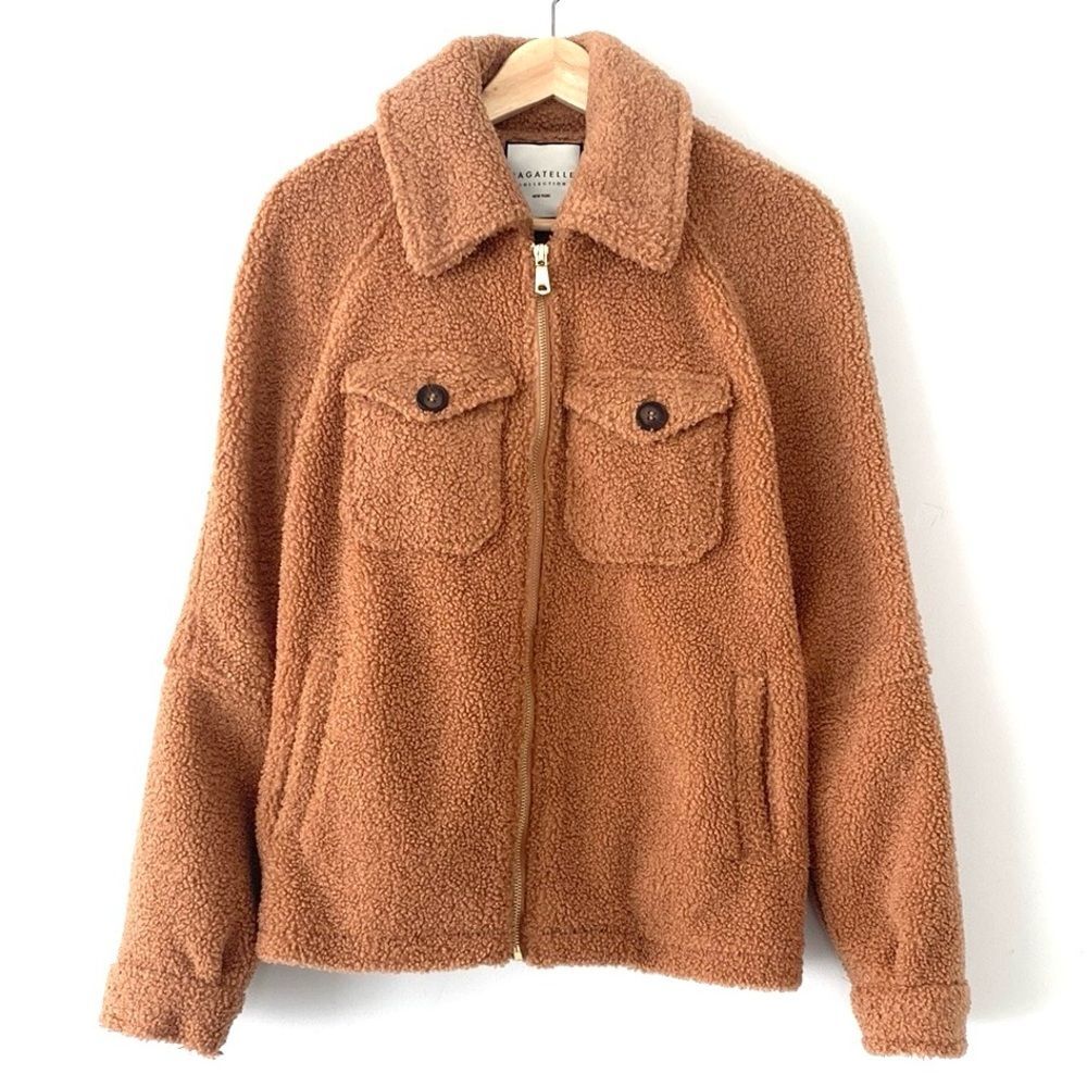 Bagatelle Brown Teddy Jacket Sz Small Plush Cozy Relaxed Fit Street Casual NWOT